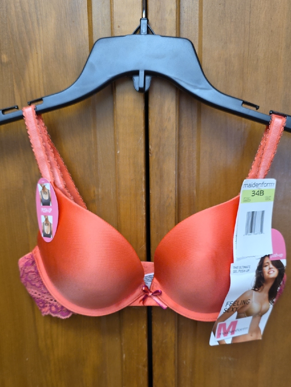 NEW Maidenform Size 34B Feeling Sexy Ultimate Gel Push-Up bra Style 08829 Coral